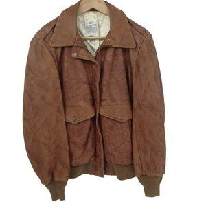 Vintage Genuine Deer Skin Brown Bomber Jacket Size 36 14 Mid Western Sport TOG